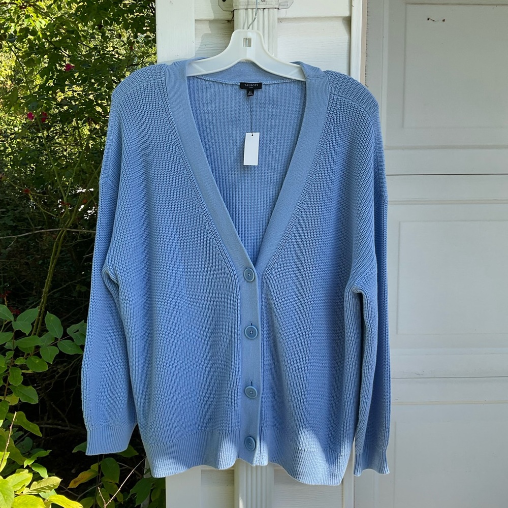 NWT Talbots Pretty Light Blue V-Neck Cardigan Long Sleeve Sweater